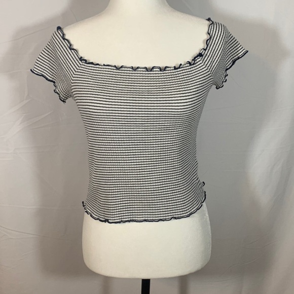 Zara Trafaluc Navy Blue & White Striped Crop Top - Picture 1 of 6
